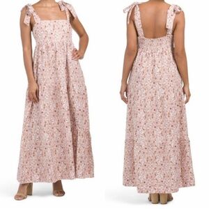 House Of Harlow 1960s Linen Floral Mauve Tie Strap Maxi Dress Womens Size Medium
